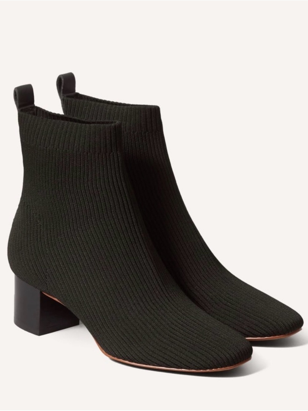 Everlane Black Ribbed Knit Sock Ankle Boots with Block Heel